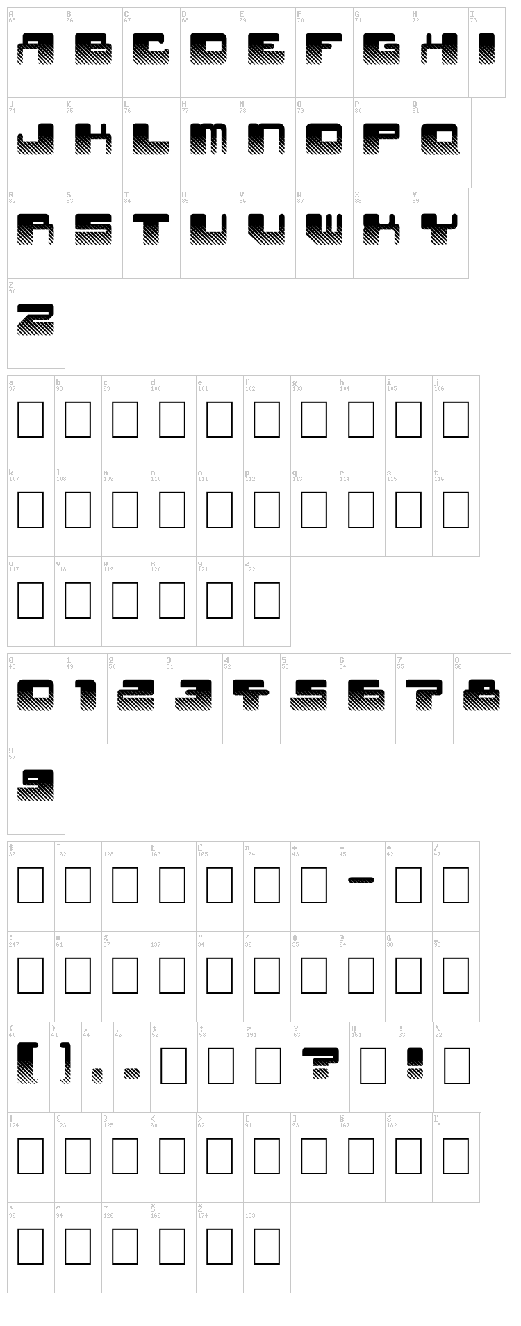 Star Waves font map